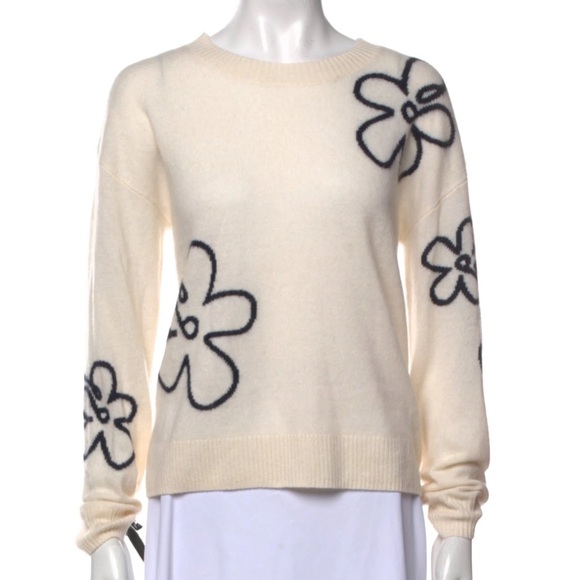 Cynthia Rowley Sweaters - Cynthia Rowley Cream 100% cashmere sweater with black flower design